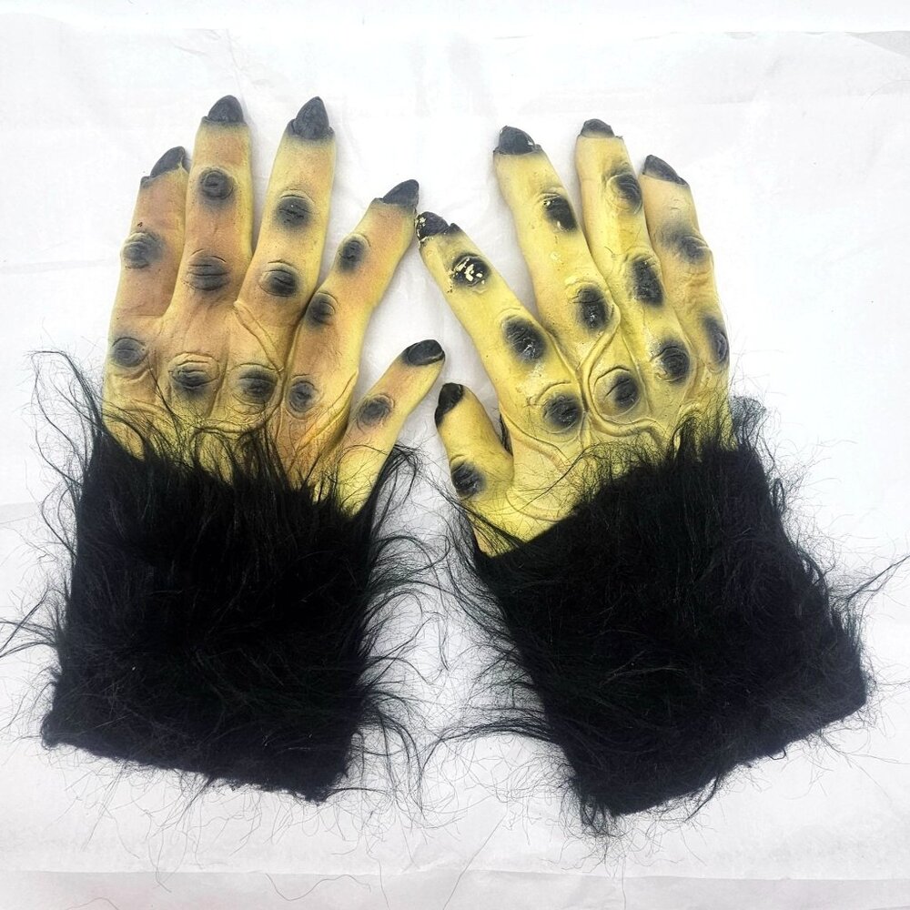 Werewolf Gloves Hairy Furry Hands Rubber Halloween Costume Warlock Monster Black